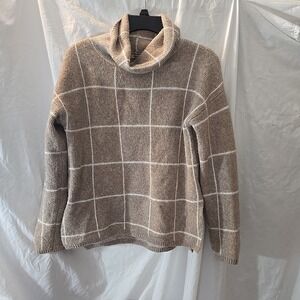 Madewell Wool Blend Turtleneck Beige and White Windowpane  Sweater‎ Size XS